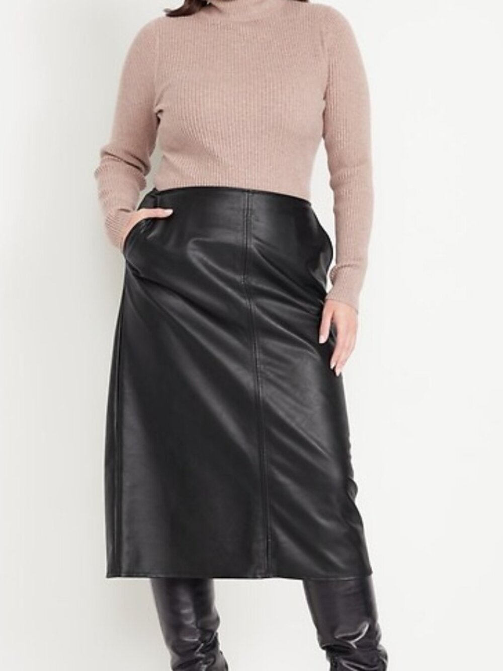 High-Waisted Faux-Leather Midi Skirt
